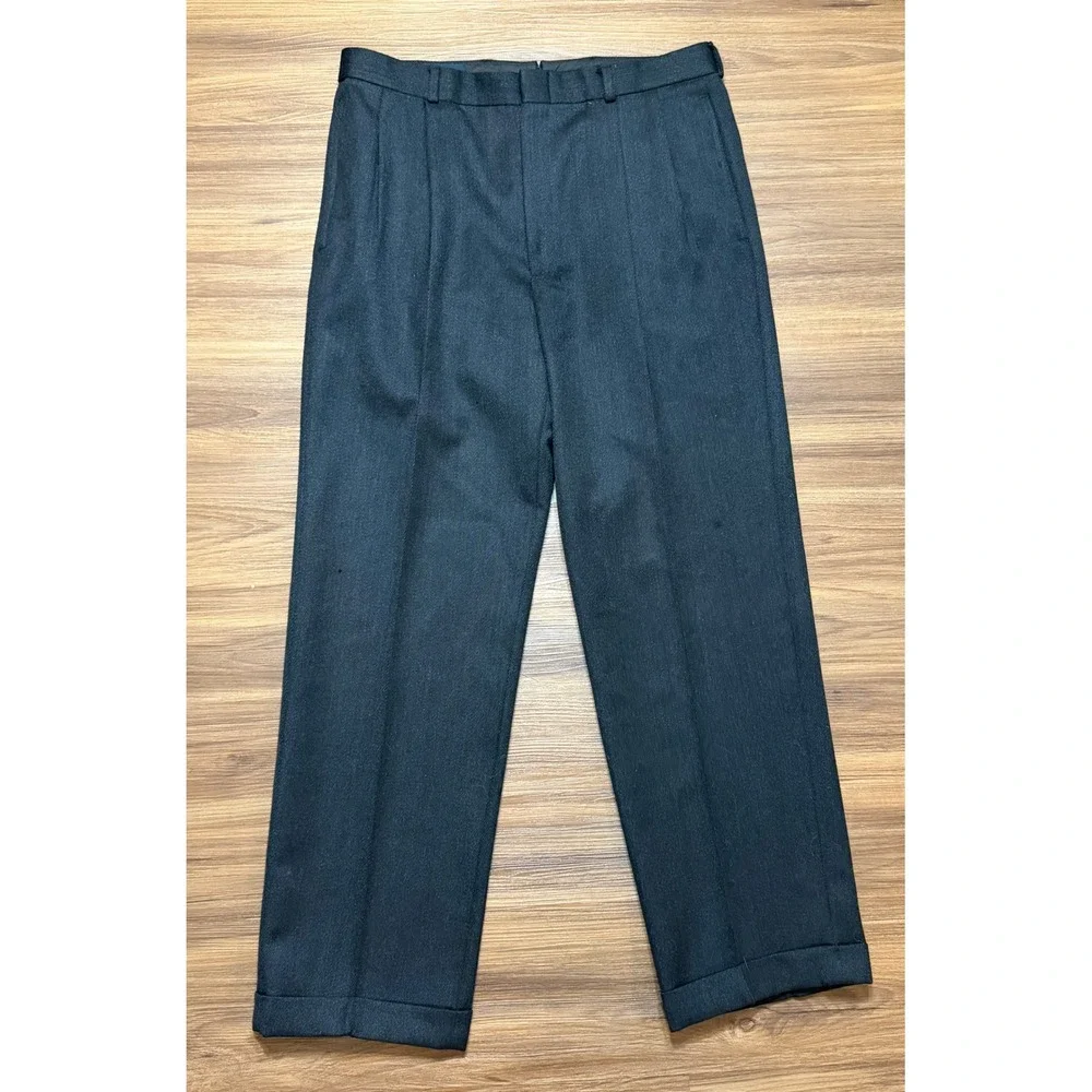 VTG Brooks Brothers 100% Wool Pleated Cuffed Dress Pants Charcoal USA Made Sz 34
